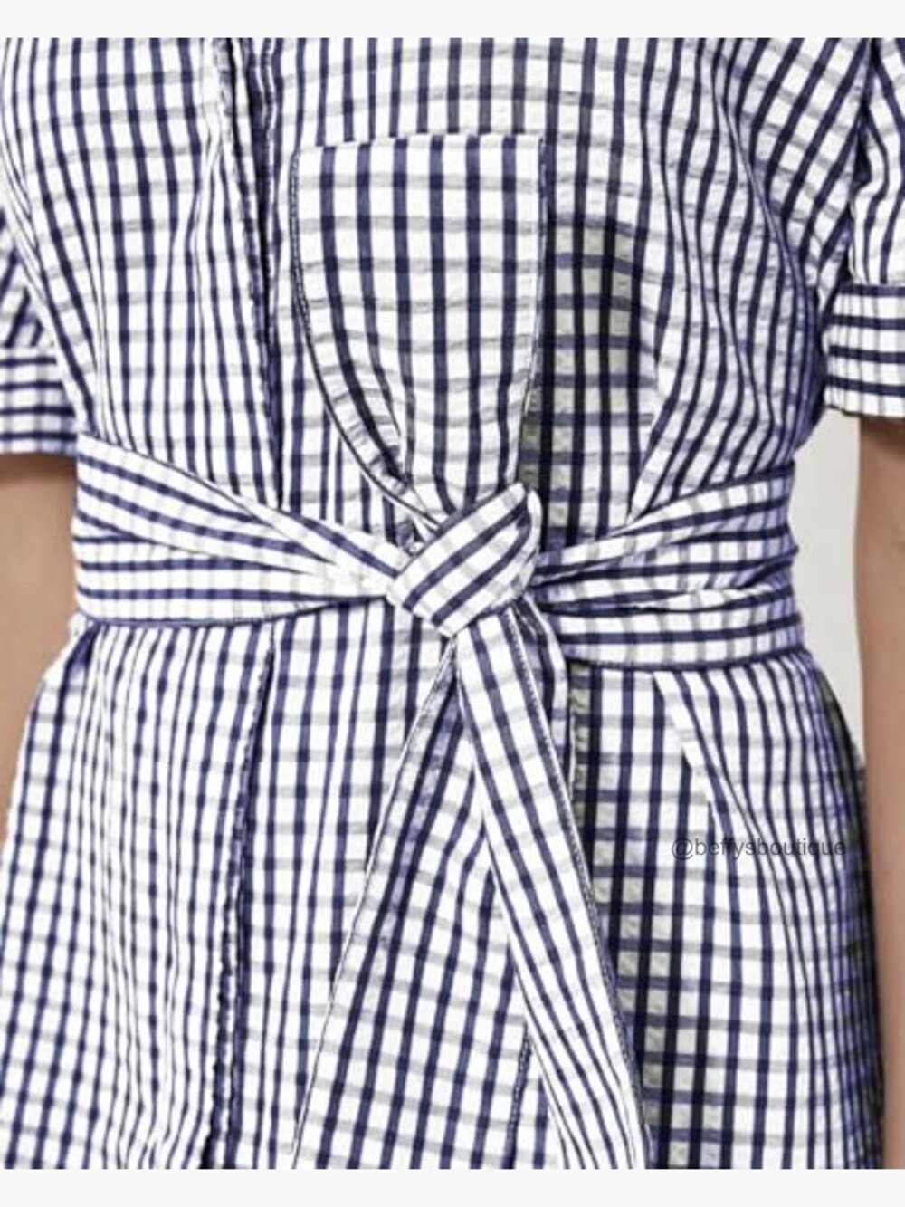 Plaid Half Sleeve Maxi Dress Button Down Loose Belted Dress with Pockets - Picture 2 of 7